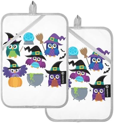 2 Pcs Halloween Funny Owl Witches Pot Holder Set