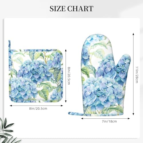 DYCBNESS Blue Hydrangea Silicone Oven Mitts Set 4pcs