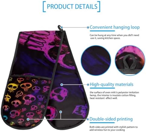 Skulls Halloween Double Oven Mitt Heat Resistant Kitchen Gloves