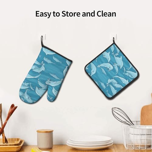 Dolphin Printed Oven Mitts Non-Slip Potholders for Kitchen Expert Needs