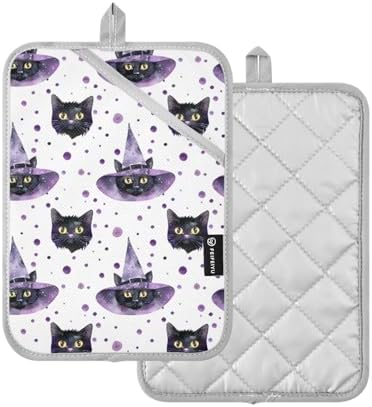Halloween Cats Witch Hats Pot Holder Set