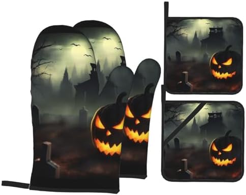 4PCS Halloween Horror Oven Mitts and Pot Holders Set