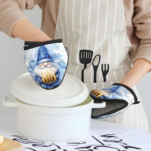 Hanukkah Gnome Silicone Oven Mitts Heat Resistant Kitchen Gloves