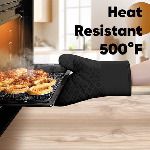 Qevooon Oven Mitts Pot Holders Set - Heat Resistant Silicone grip Easy to Use