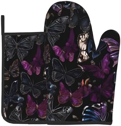 Quopvn Butterly Printed Oven Mitts and Pot Holders Set 2pcs