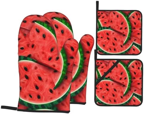 Quopvn Red Watermelon Printed Oven Mitts and Pot Holders 4-Piece Set