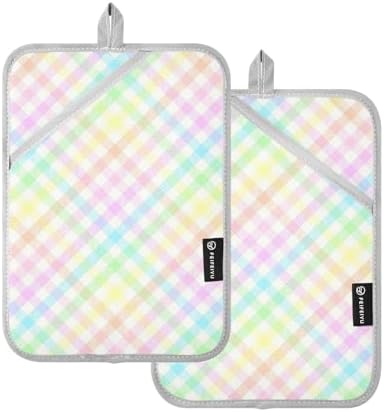 Double Rainbow Gingham Potholder Set for Kitchen Protection
