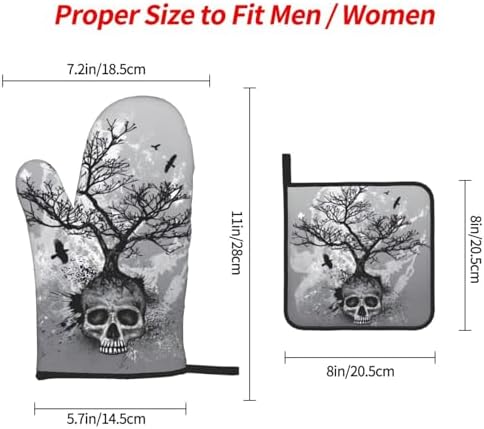 Halloween Skull Oven Mitts and Pot Holders Set Heat-Resistant
