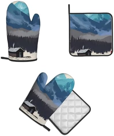 Red Fox Rustic Cabin Printed Oven Mitts and Pot Holders 2pcs Set