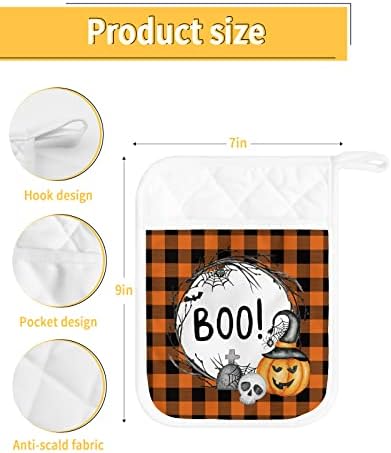 HilariousM Halloween Pumpkin Buffalo Check 5PCS Potholders