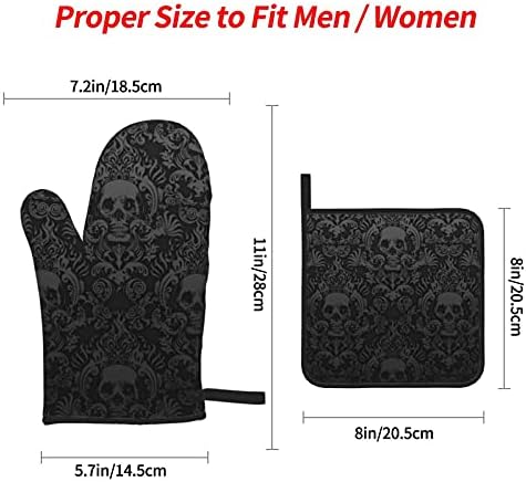 Gothic Skull Oven Mitt and Pot Holder Set 4-Piece Spell of Protection