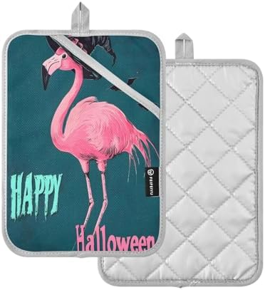 Halloween Flamingo Green Pot Holders