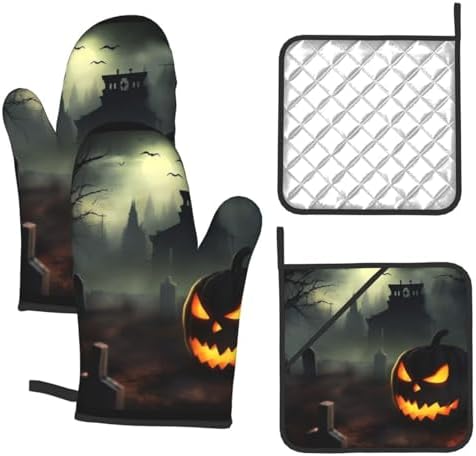 4PCS Halloween Horror Oven Mitts and Pot Holders Set