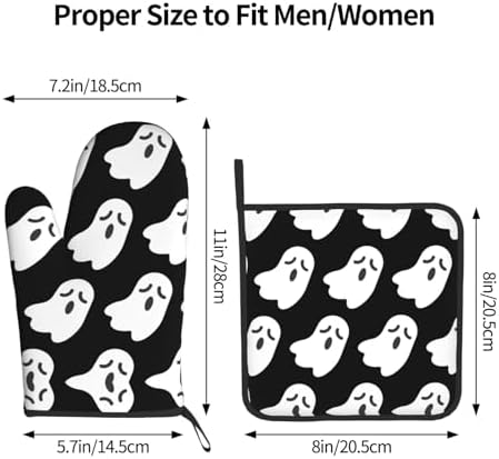 Cute White Ghost Oven Gloves for Cooking and Baking with Halloween Patterns
