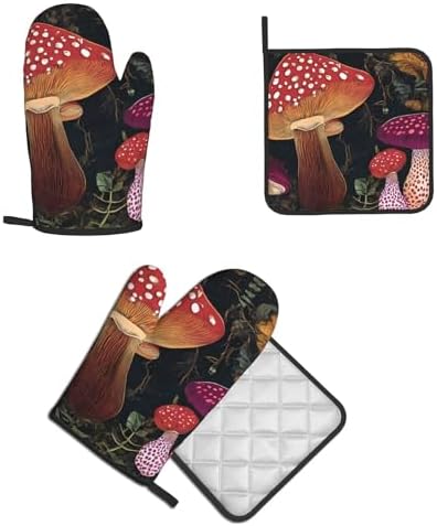 Premium tropical mushroom printed oven mitts and pot holders set of 2