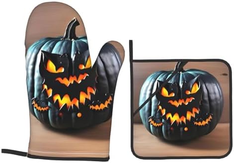 Halloween Bat Pumpkin Oven mitts and DUPI pot holders durability cooking set