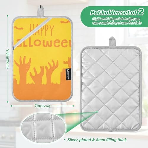 ScaTY Haunted Halloween Creepy Pumpkin Handle Pot Holder Set for Oven Protection