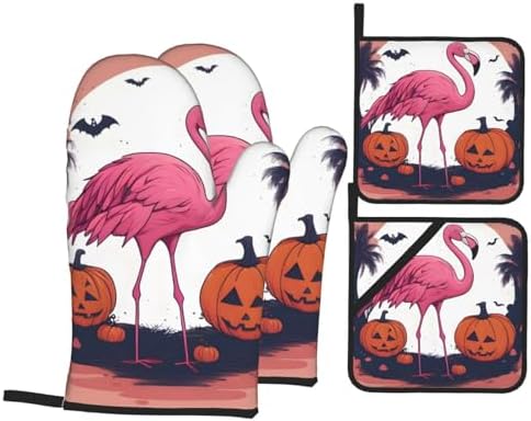 YYHHAOFA Halloween Flamingo Kitchen Baking Four-Piece Set