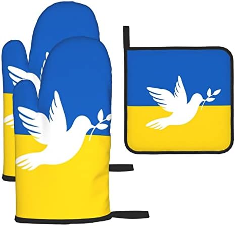 Dove Ukraine Flag Oven Mitts and Pot Holders Set