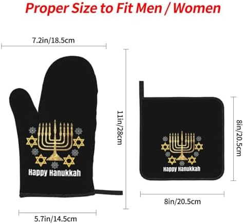 RqwaaedHappy Hanukkah Oven Mitts Set Heat-Resistant-Premium Oven Mitts