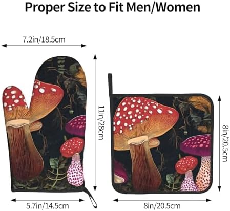 Premium tropical mushroom printed oven mitts and pot holders set of 2