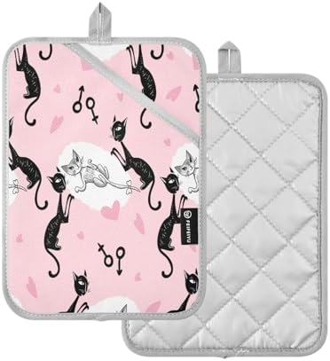 Hearts and Heat - White Cat Black Cat Potholders Set for Kitchen Uses