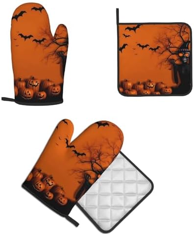 Orange Halloween Oven Mitts Set of 2