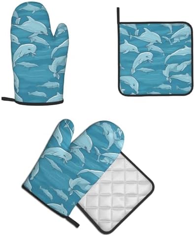 Dolphin Printed Oven Mitts Non-Slip Potholders for Kitchen Expert Needs