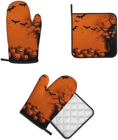 Orange Halloween Oven Mitts Set of 2