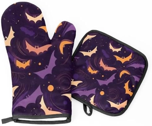 Halloween Cute Bats Oven Mitts Pot Holders Set of 2