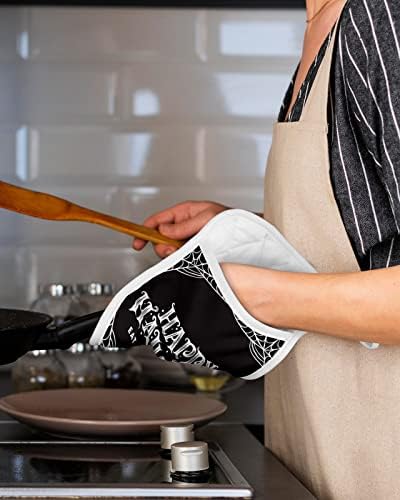 Pumpkin Pot Holder Set for Halloween - Heat-Resistant Kitchen Potholders with Pocket
