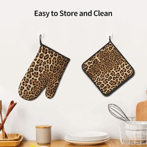 Leopard Print Oven Mitts and Pot Holders 2pcs Set