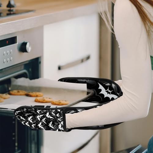 Gublec Halloween Bats Double Oven Mitt Heat-Resistant Oven Mitts for Cooking