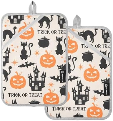 GAIGEO Halloween Black Cats Oven Hot Pads Set