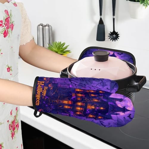 TropicalLife Halloween Oven Mitts and Pot Holders 4 Pcs Set