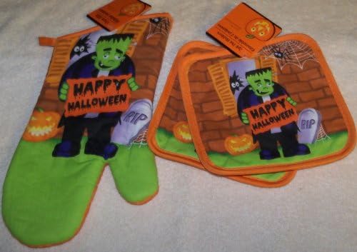 Halloween 2 Pot Holder Set Oven Mitt