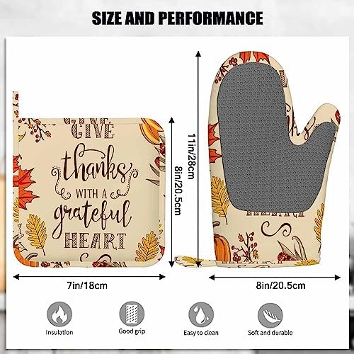 Mxocom Thanksgiving Oven Mitts Pot Holders Set Maple Oak Leaves