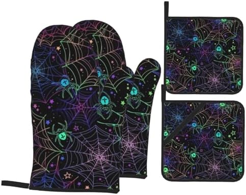 Halloween Psychological 4-Piece Oven Mitts Set for Kitchen