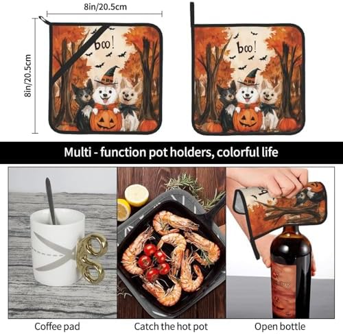 2-Piece Halloween Ghost Dog Pot Holder Mat Heat-Resistant Fun
