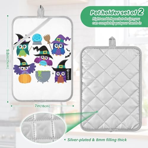 2 Pcs Halloween Funny Owl Witches Pot Holder Set