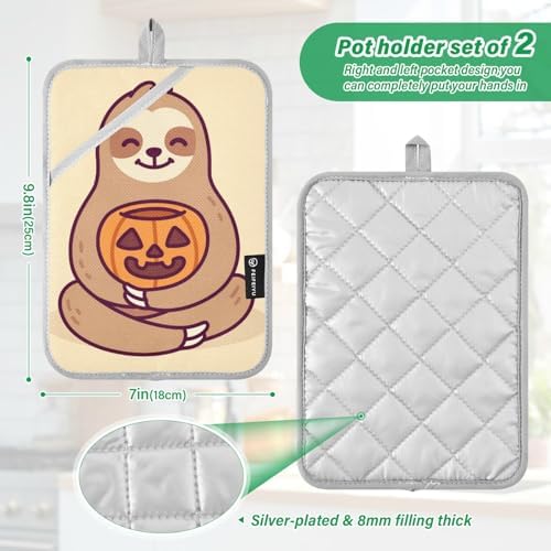 OURVII 2Pcs Halloween Sloth Pot Holder Set