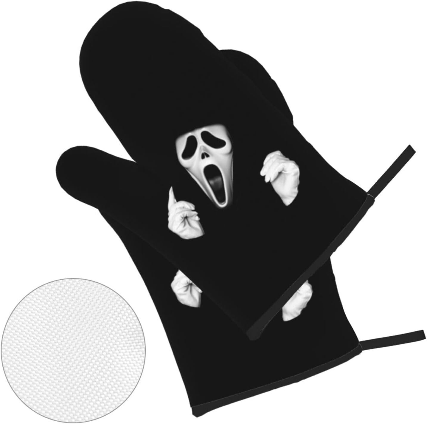 Scream Ghost Face Black Halloween Oven Mitts and Pot Holders 4-Piece Set