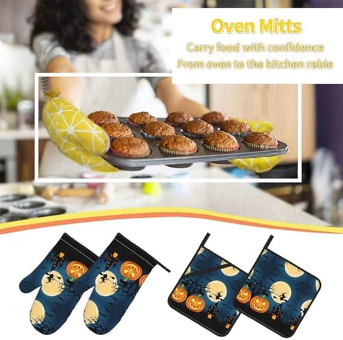 Pumpkin Halloween Oven Mitts and Pot Holder Sets for Cooking Baking
