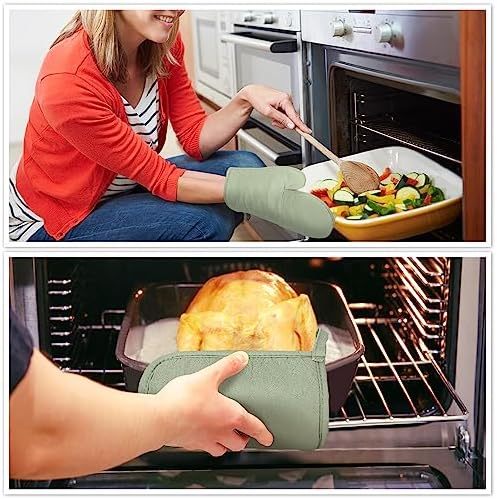 Rtteri 5-Piece Sage Green Oven Mitt Kitchen Towels Set
