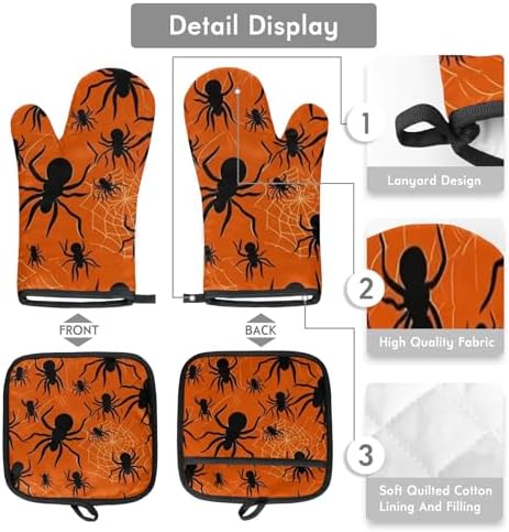 Halloween Spiders Web Oven Mitts and Pot Holder Set of 2