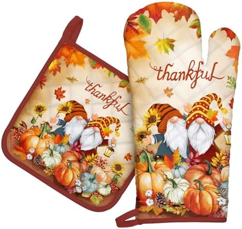 Thanksgiving Gnome Oven Mitts and Potholders Set