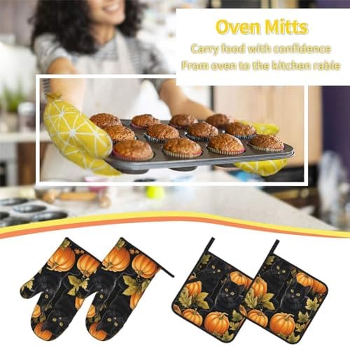 Halloween Treat Safe Oven Mitts Pot Holders for Baking BBQ