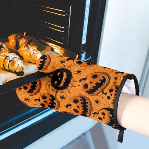 Halloween Spider Web Pumpkin Oven Mitts and Pot Holders Set
