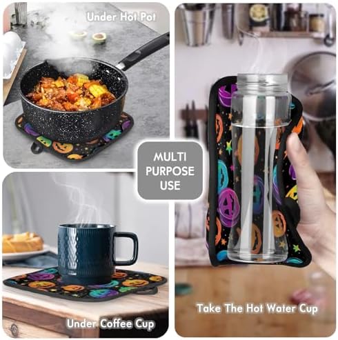 Halloween Oven Mitts Pot Holders Set - Pumpkins with Safety