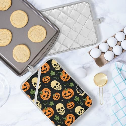 2Pcs Halloween Pumpkin Skull Pot Holder Set Non-Slip